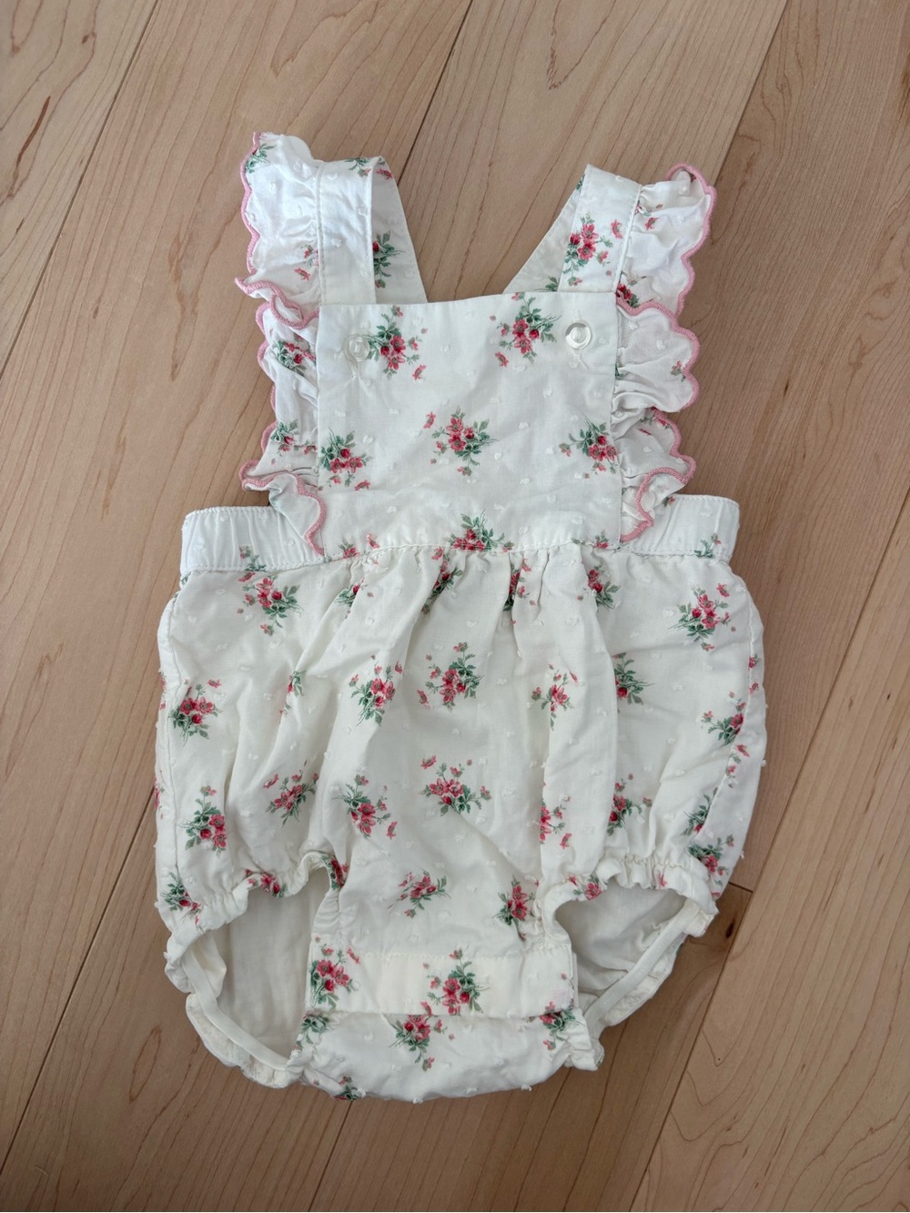 Laura Ashley Cream Floral Ruffle Bubble Diaper Cover with Pink Floral Print